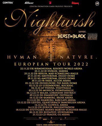 NIGHTWISH kommen anlässlich ihrer WORLD TOUR zurück zu ihren Fans nach Europa!