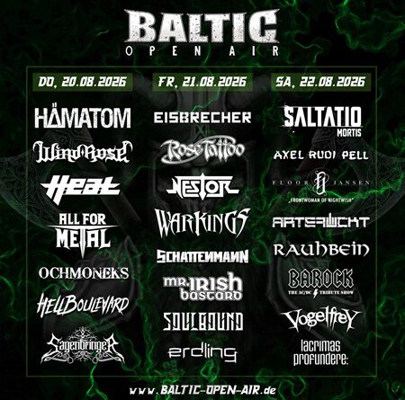 Das Baltic Open-Air-Rockfestival 2026 lädt vom bis 22. August zum Gipfeltreffen ins Wikingerland Haddeby